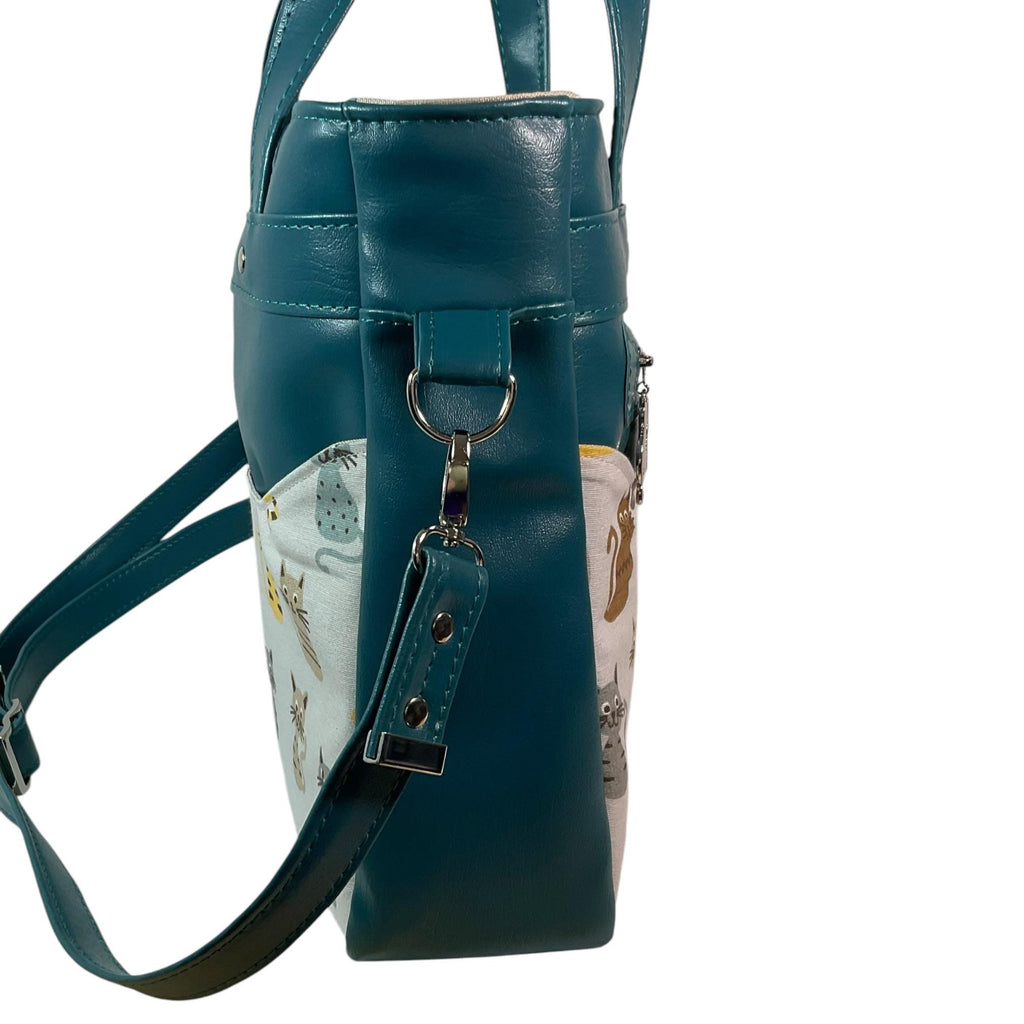 Handbag in faux leather and cat print, pet lover vegan ladies gift