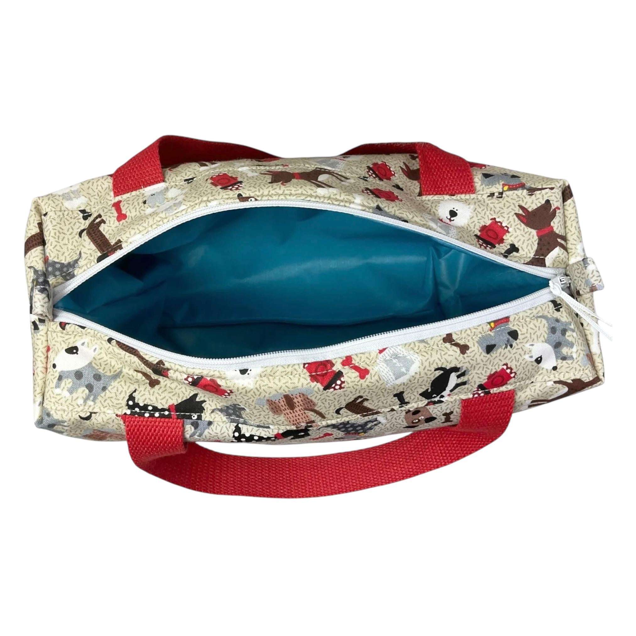 Large dog toiletries bag with handles and zip pocket, dog print Waterproof lined wash pouch, camping  ladies  gift, womens sponge bag