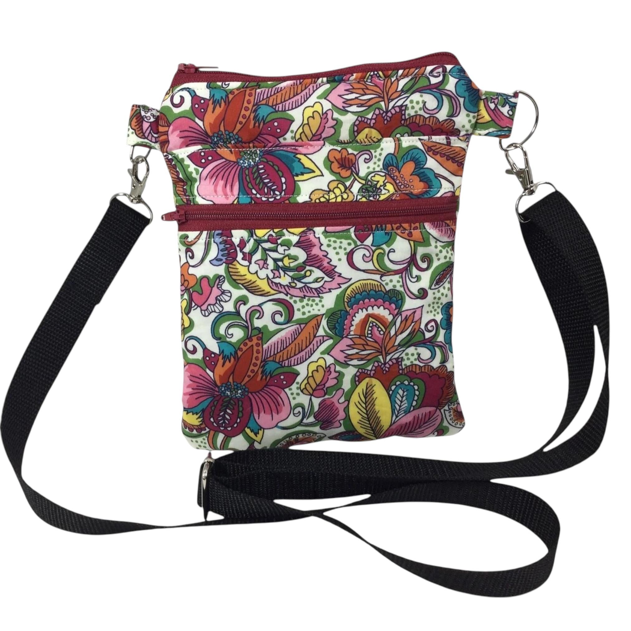 Liberty fabric slim phone shoulder bag with multi pockets, teenager messenger style floral phone pouch, mini clubbing festival clutch bag