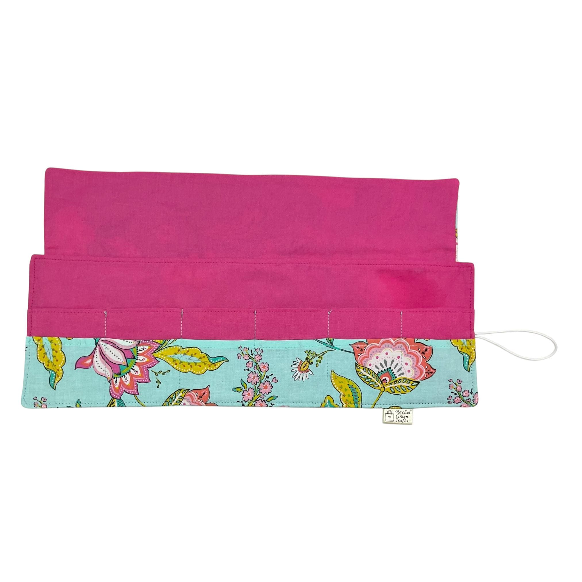 Circular needle case for short needles in floral print, needle wallet, fixed 16" case, 9" sock needles, 12" , knitters gift, needle holder,