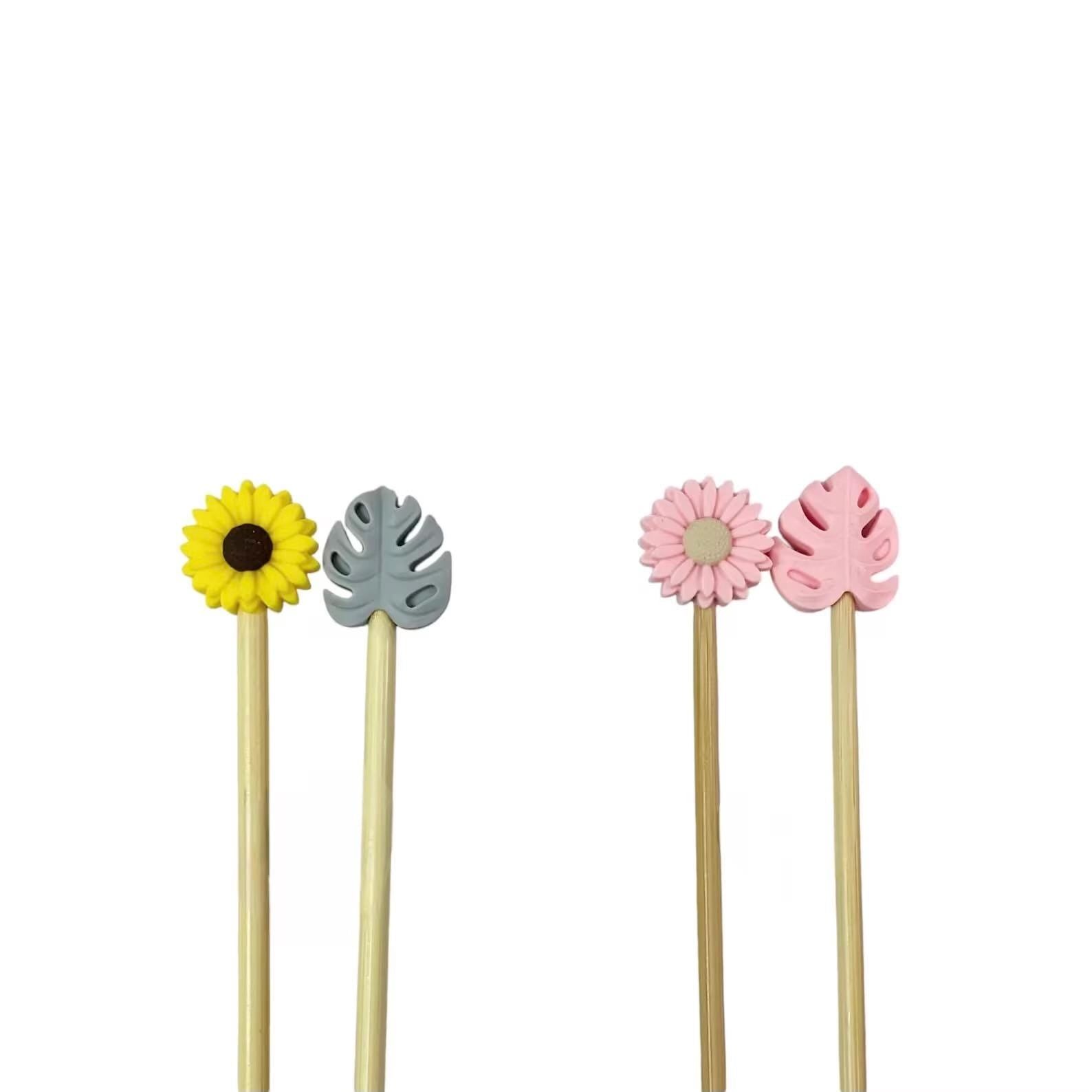 Floral stitch stopper, sunflower needle point protector, daisy knitting needle stitch stopper