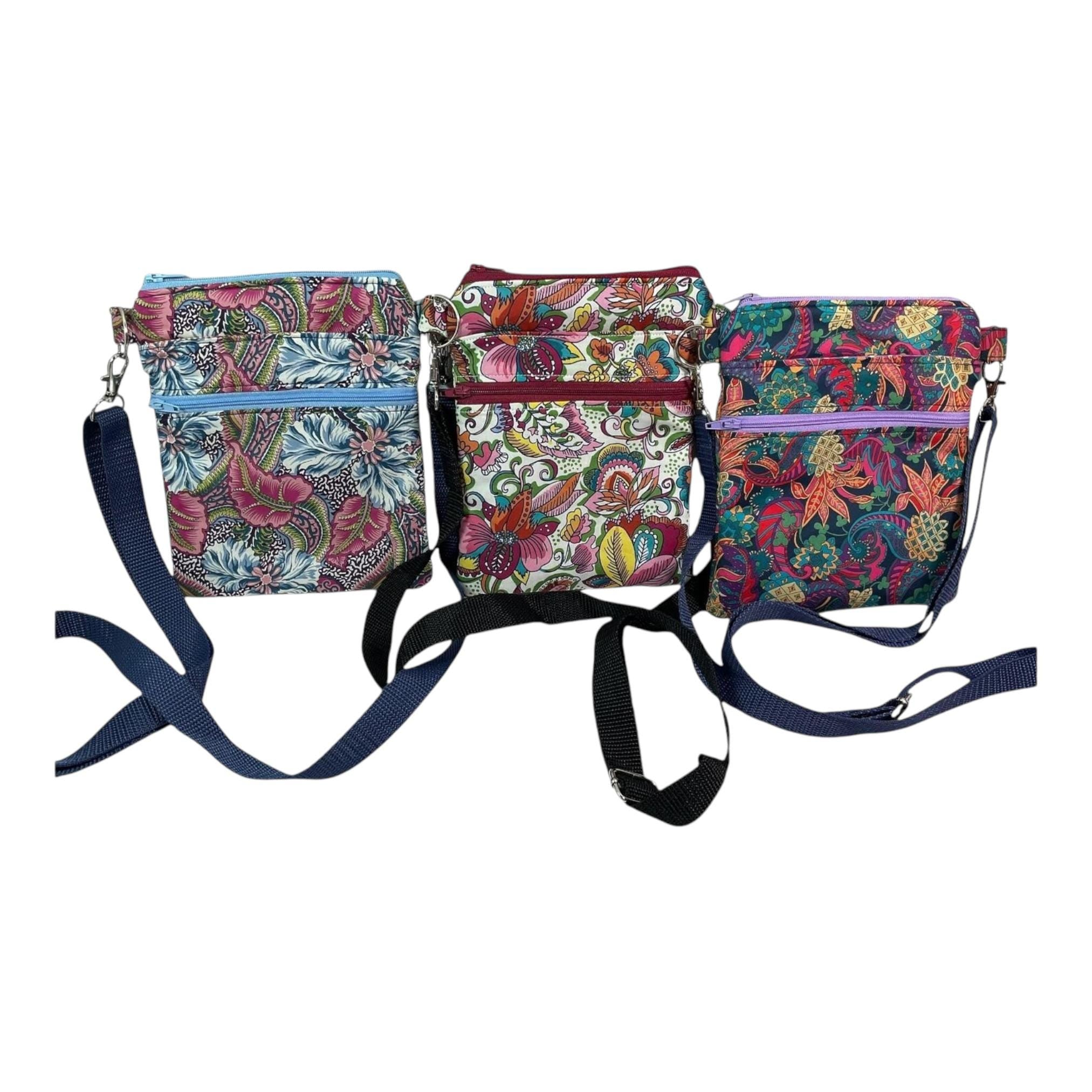 Liberty fabric slim phone shoulder bag with multi pockets, teenager messenger style floral phone pouch, mini clubbing festival clutch bag