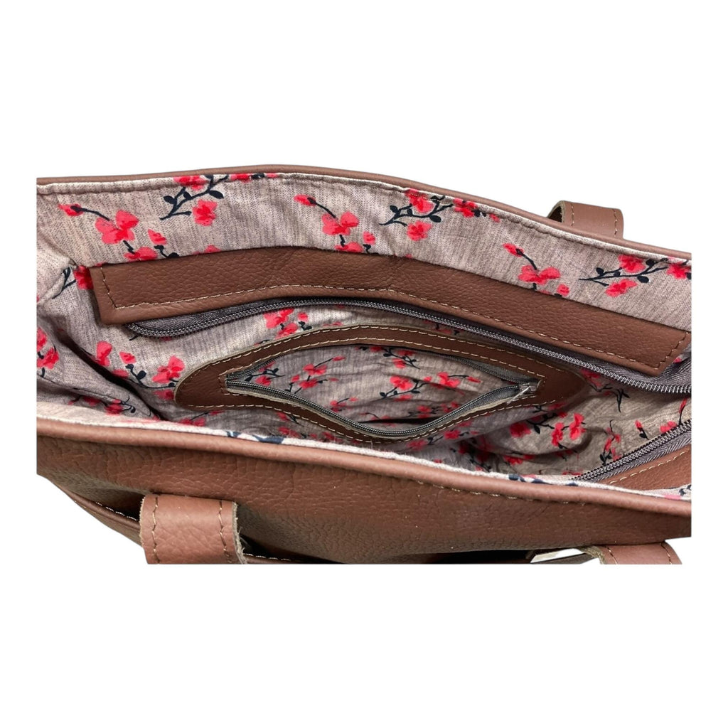 Tote bag made of genuine leather, medium sized brown shoulder bag