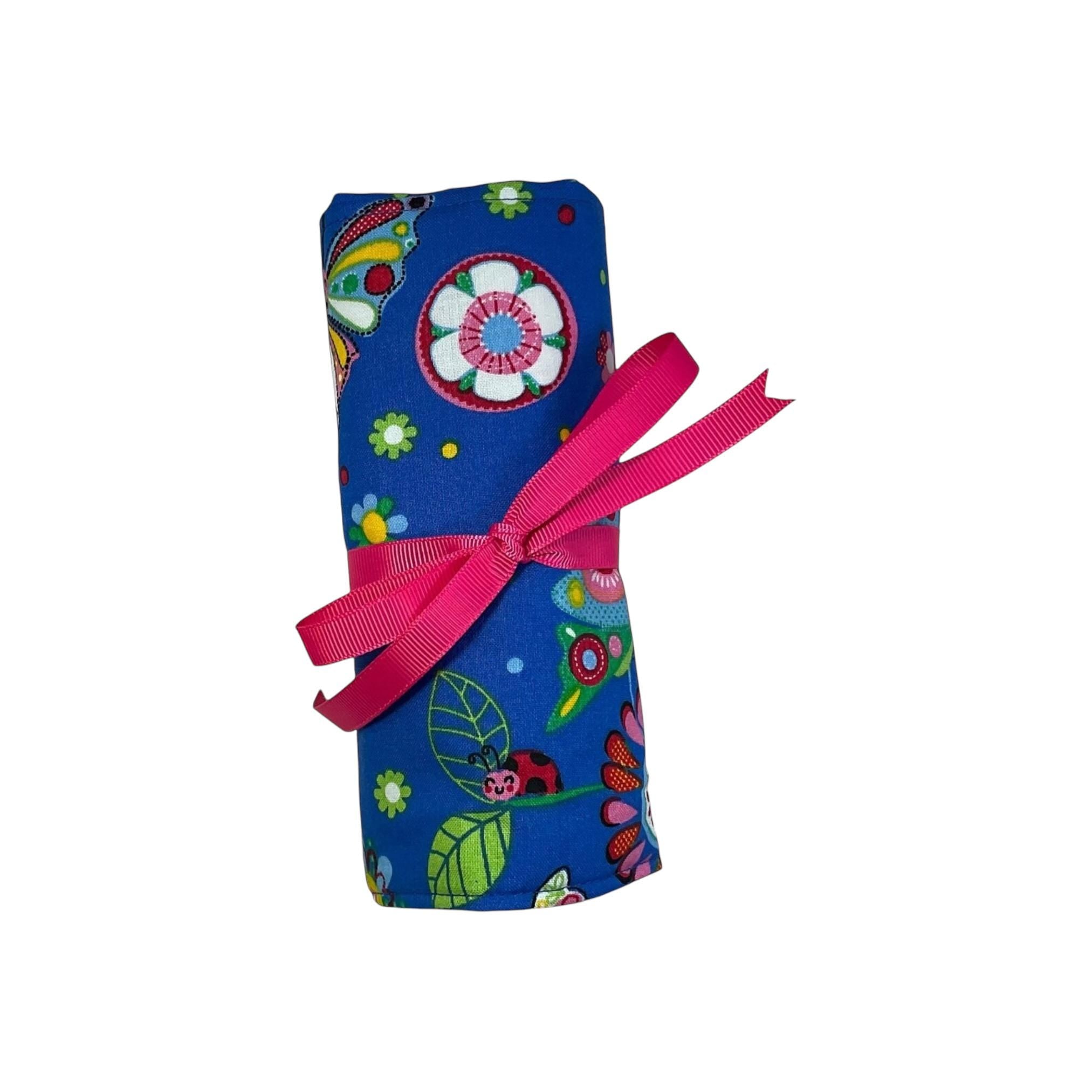 Crochet hook case with butterflies, Ergonomic organiser, roll up case, ladybird lover gift, knitters gift, Crochet gift, crochet storage