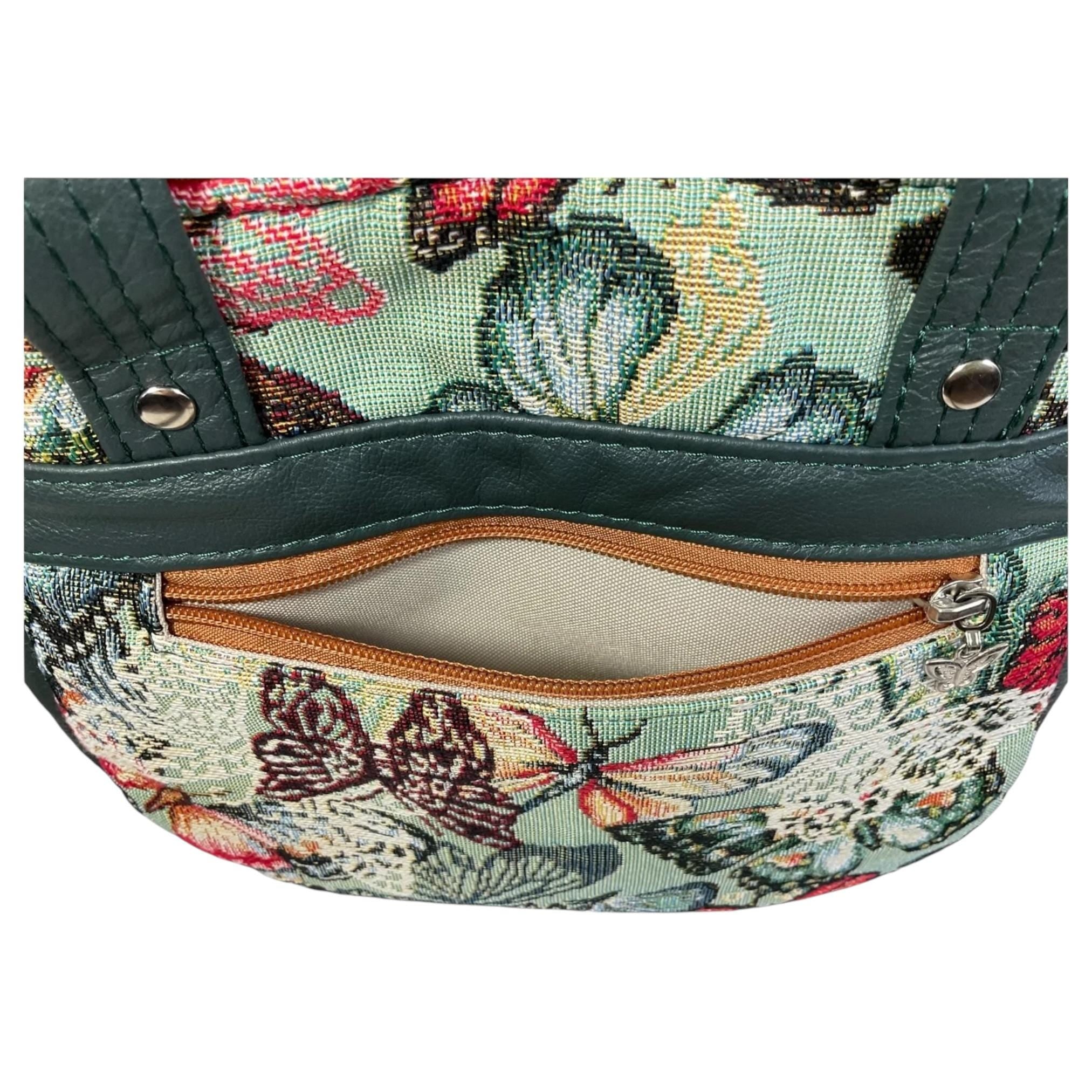 Crossbody Handbag in genuine Leather and butterfly print, unique one of a kind shoulder bag, zip pocket adjustable strap organiser