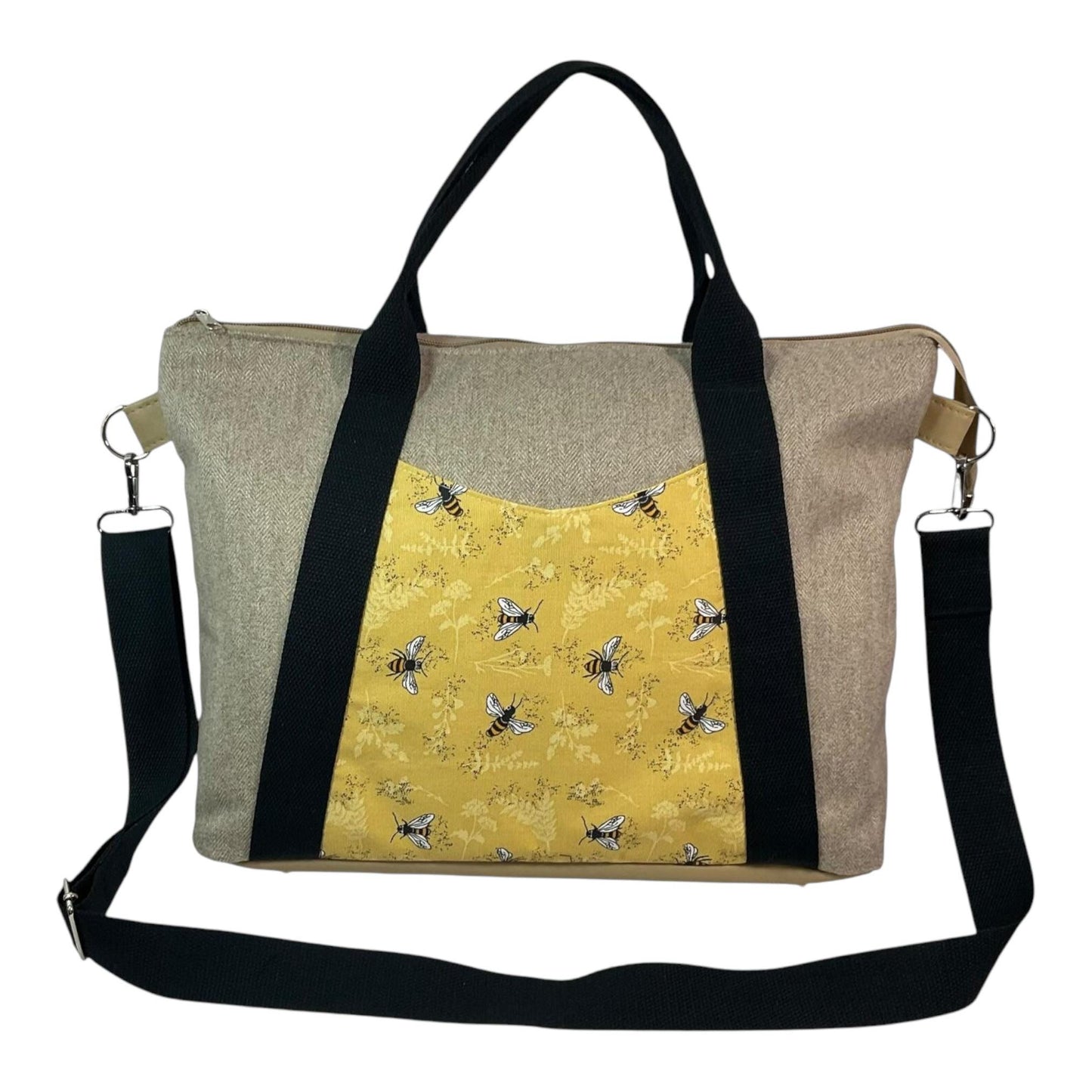 Knitting and crochet tote bag with bees