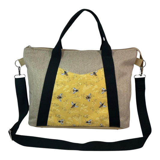 Knitting and crochet tote bag with bees