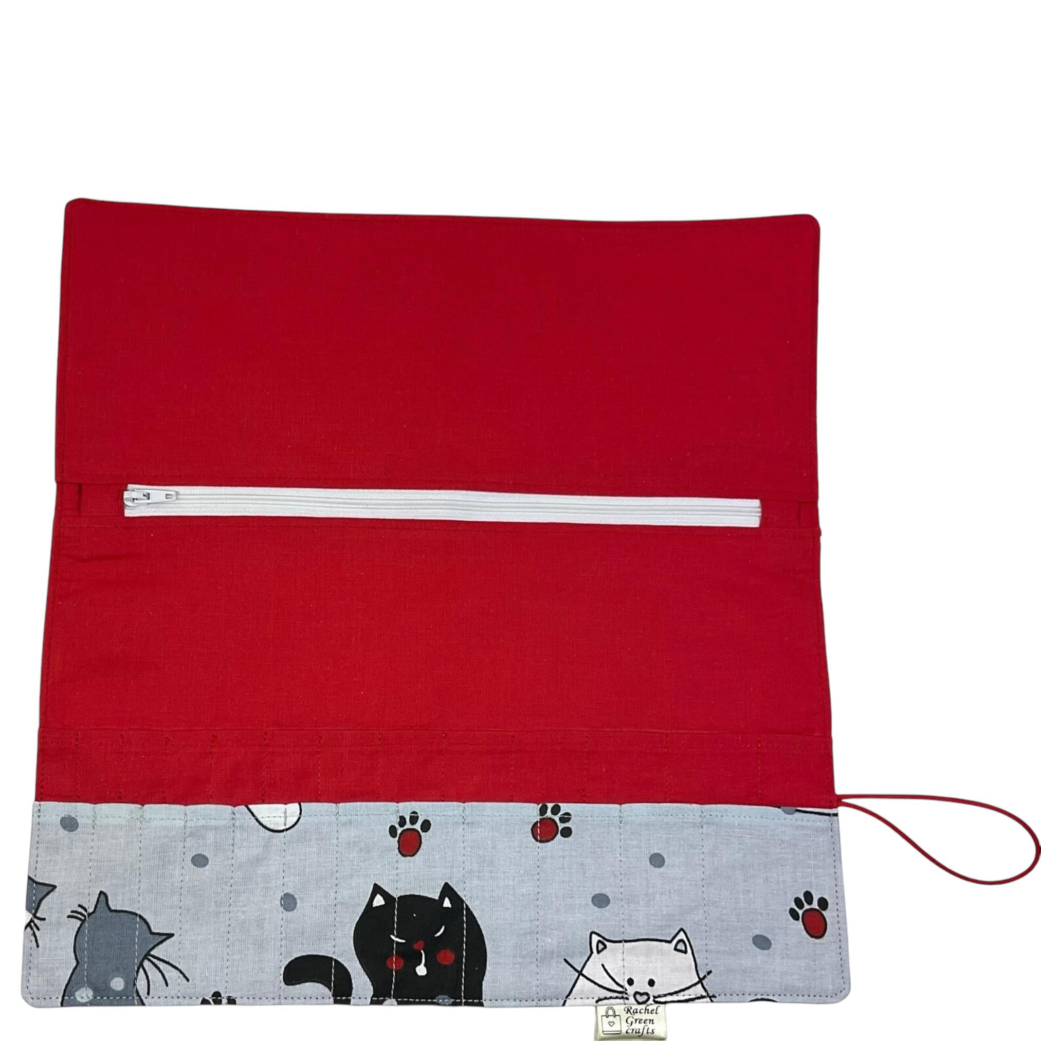 Interchangeable knitting needle case with cats, holds 2 sets, addi case, chiagoo wallet, knit pro organiser, hiya hiya pouch