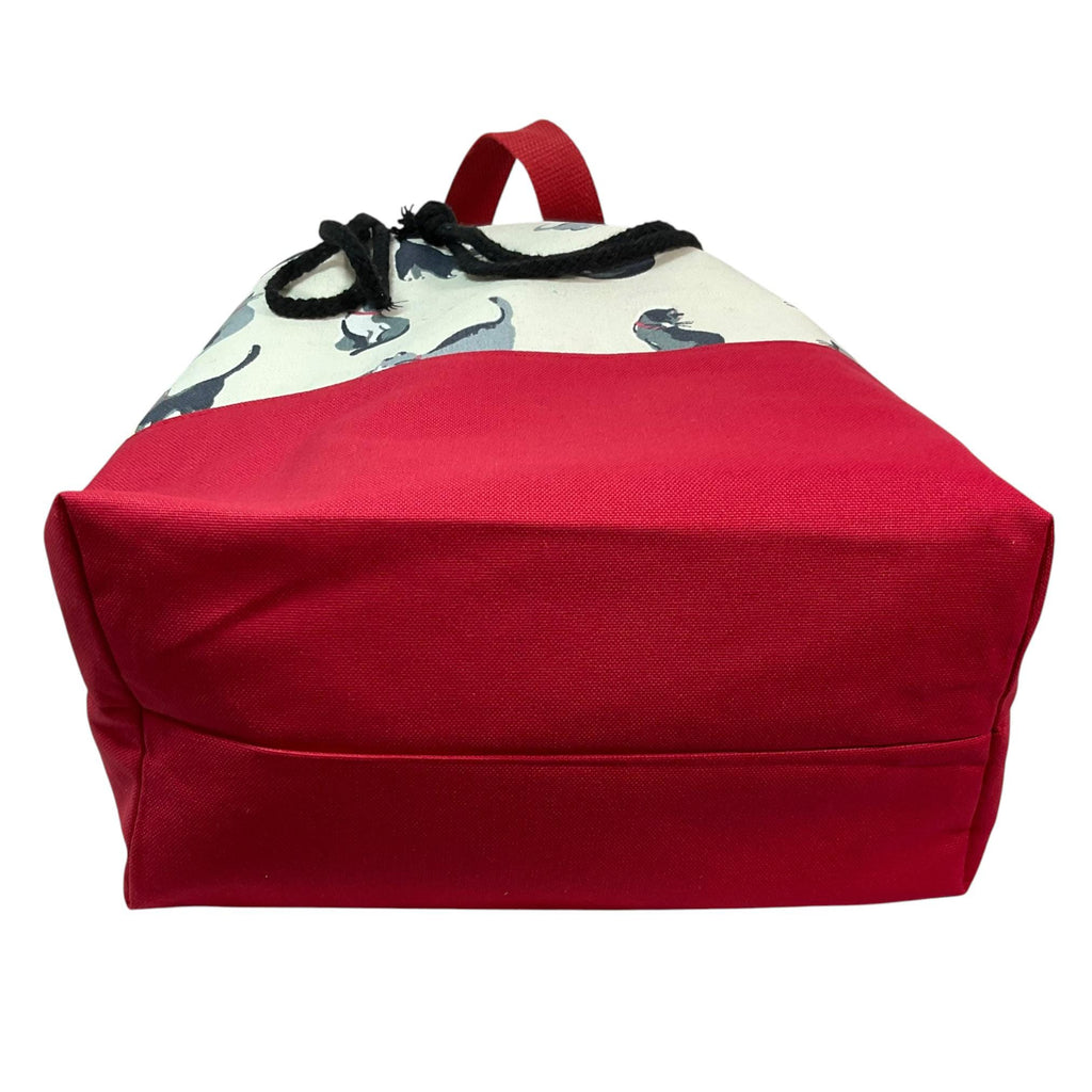 Extra Large drawstring knitting bag with cat print, multi pockets project bag with handles