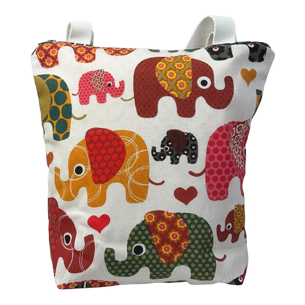 Elephant print canvas tote bag with zip closure, jungle creatures small cotton book purse with pockets, gift for girls
