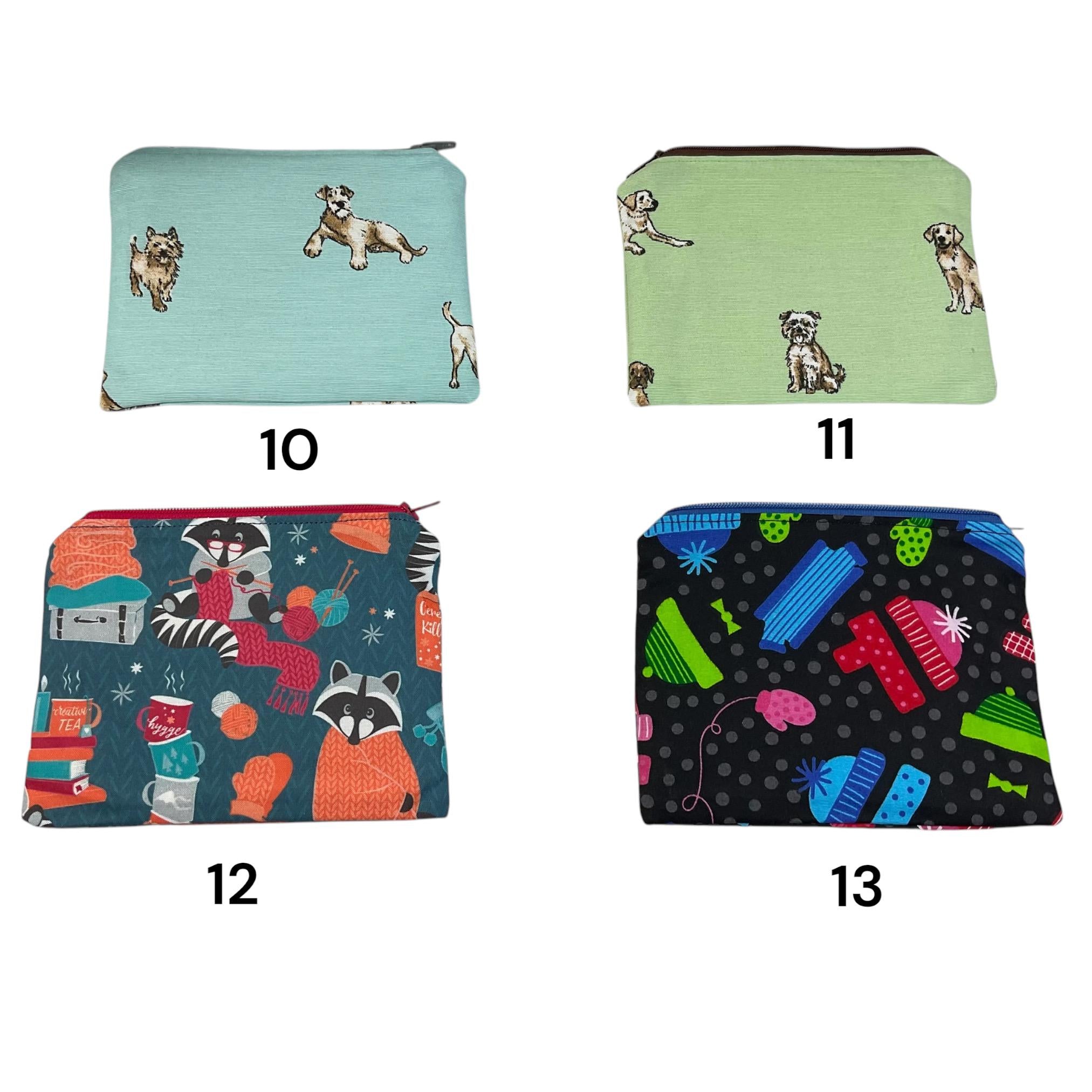 Fabric Zip Pouch: Sheep, Cat, Dog Print - Crafting Notions Case