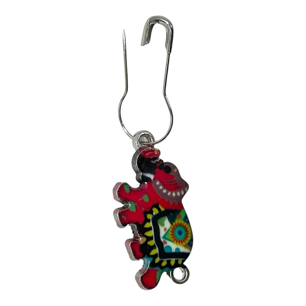 Stitch markers in an elephant shape, intricately enamelled colourful progress charms, knitting lace markers, perfect  knitters gift