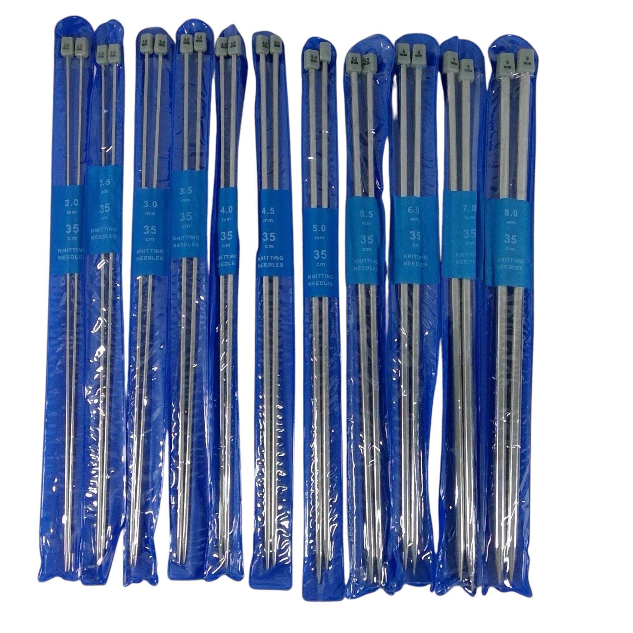Full set of 11 pairs of stainless steel knitting needles, 35cm 14 inch straight metal,knitters gift