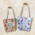 Small cats canvas tote bag with zip closure, cotton book purse, bag with pockets  for cat lover, gift for girls