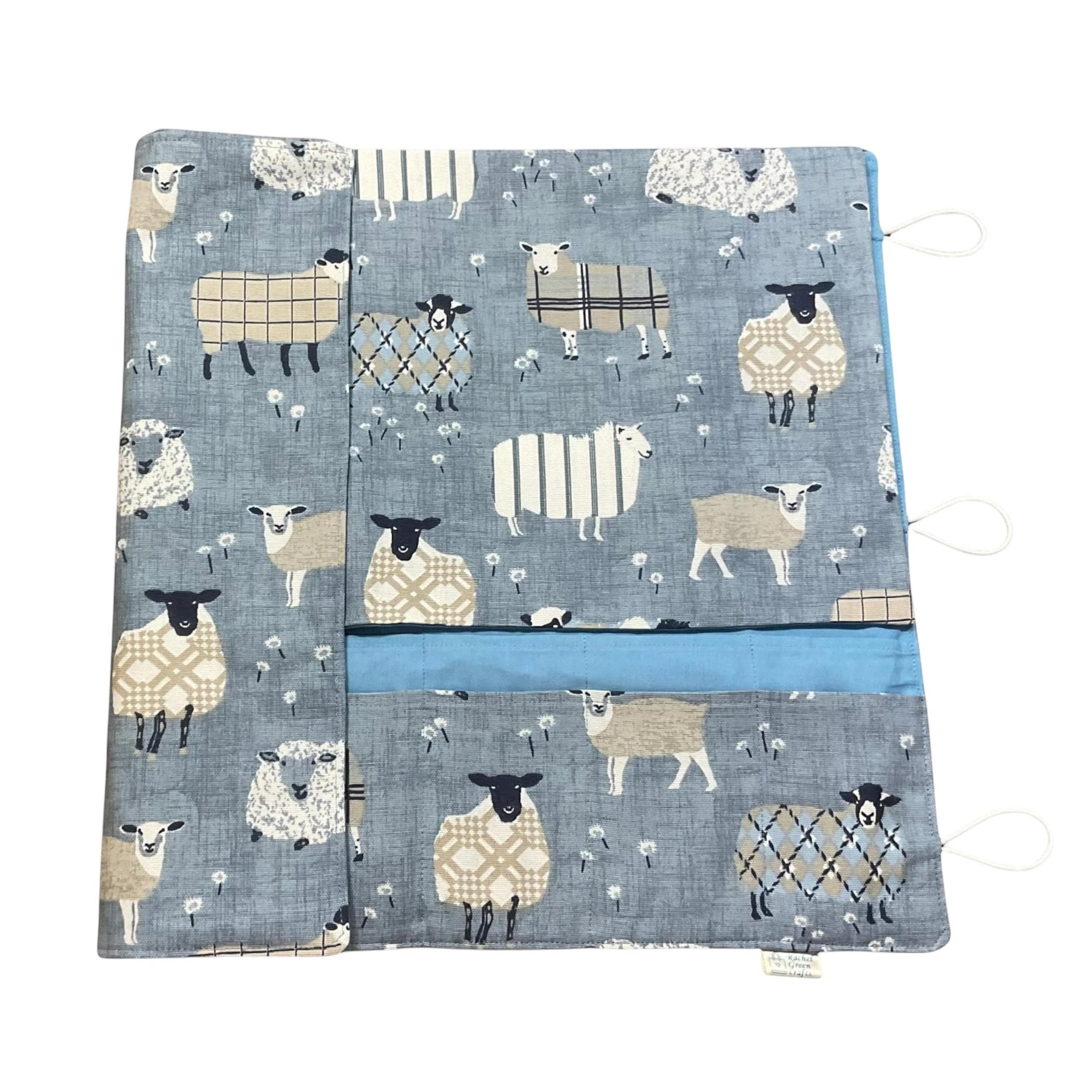 Straight and circular knitting needle case with blue sheep, knitting needle pouch,  needle storage, long needles wallet, fixed sock needle