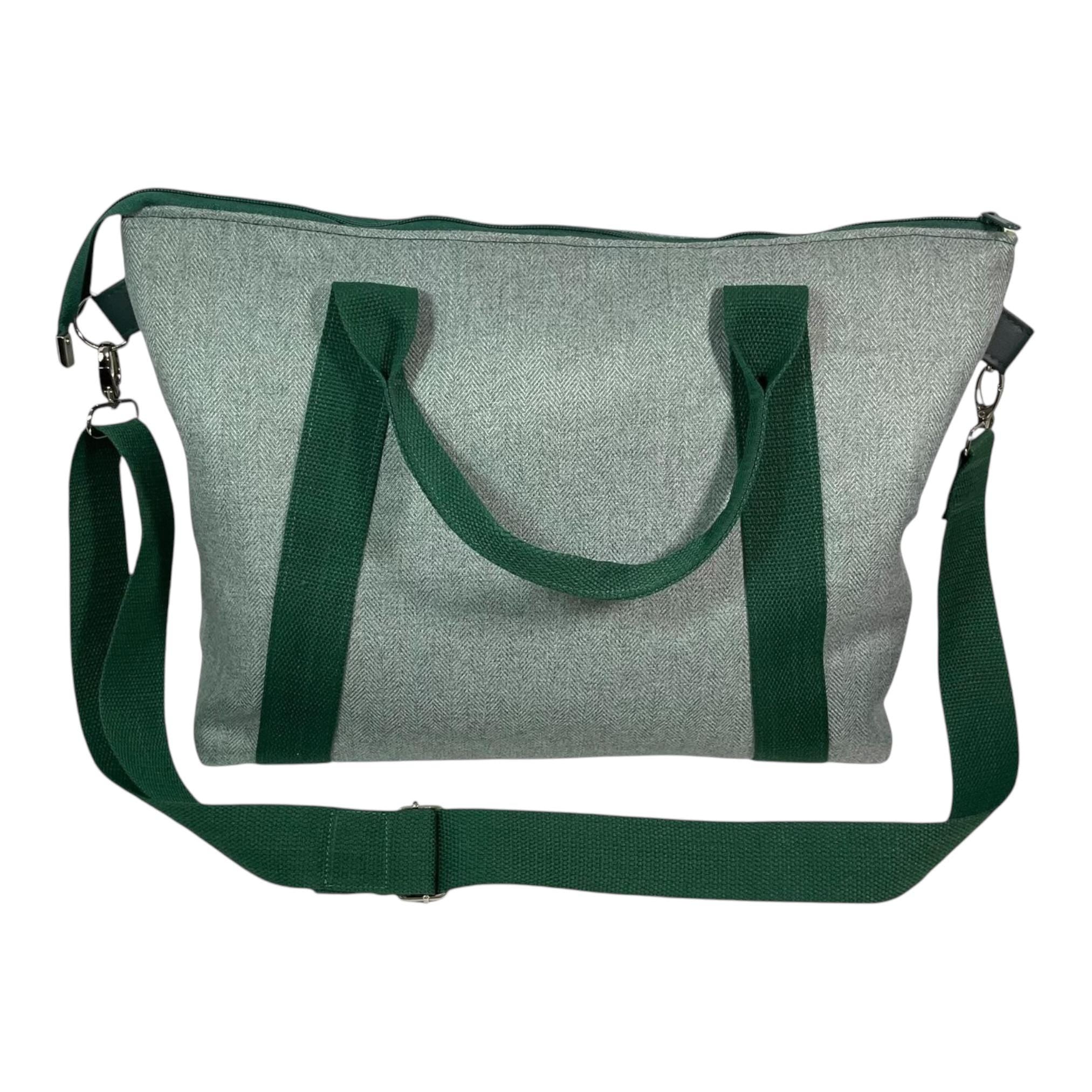 Knitting and crochet tote bag with zip top, large cats organiser crossbody bag