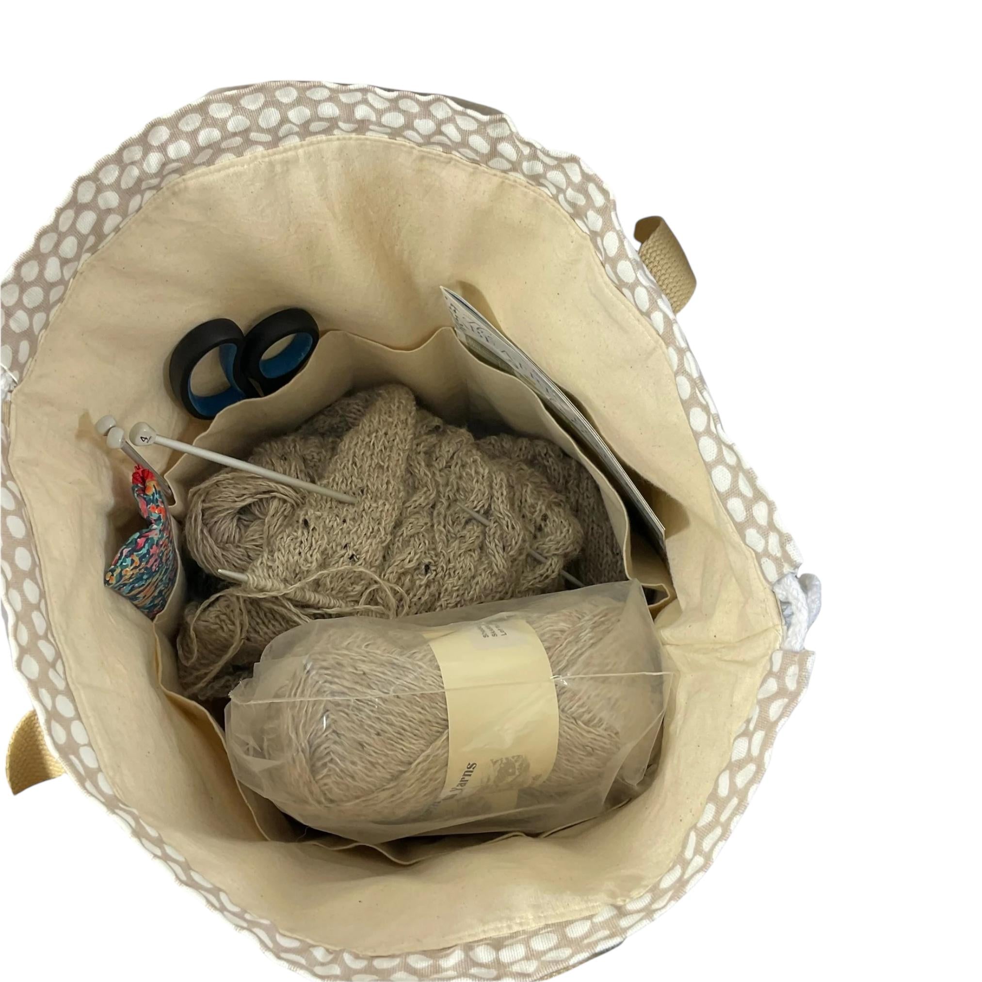 XXL  drawstring knitting bag with Dog breeds print, supersized multi pockets project bag with handles , dog lover gift