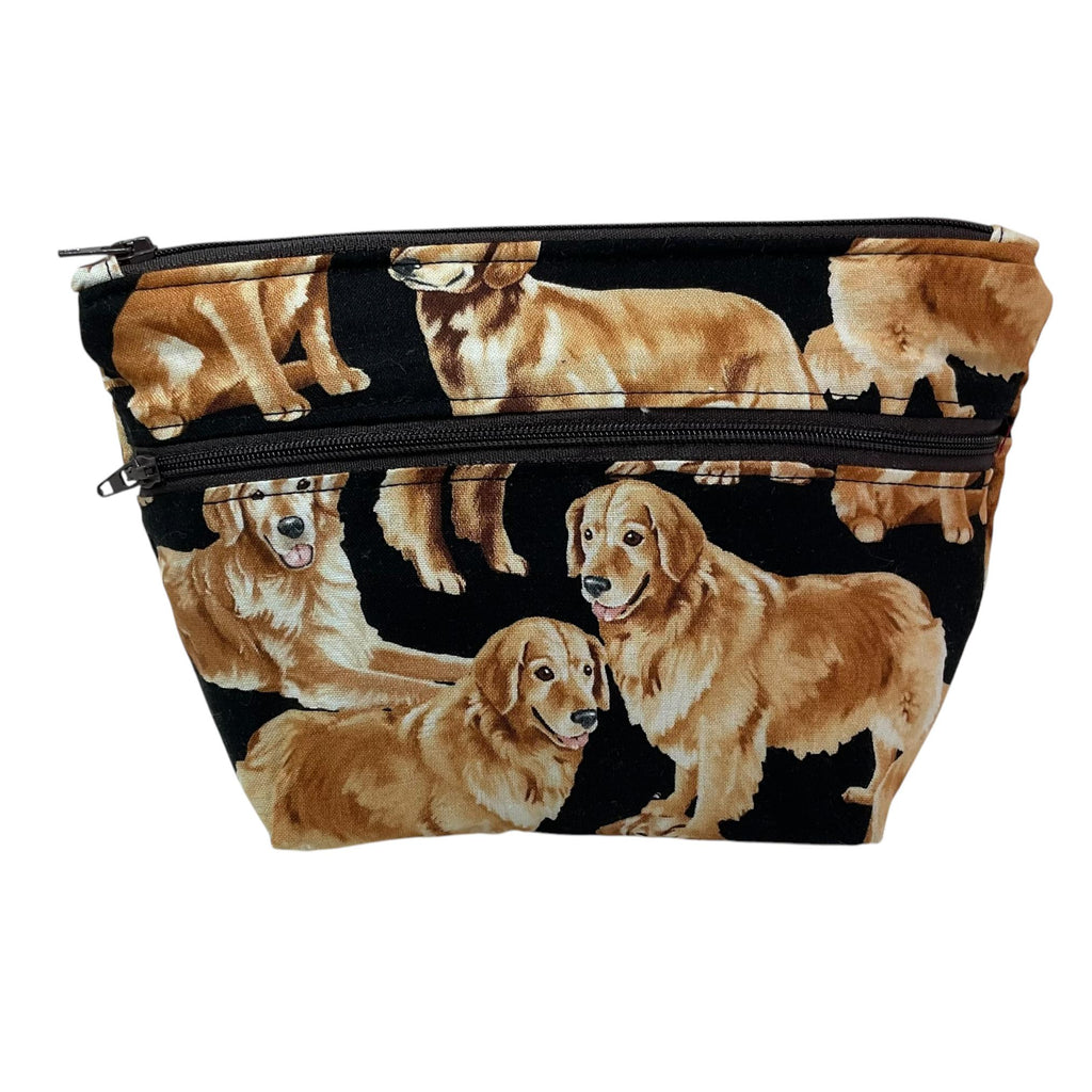 Cosmetics bag with corgi, chihuahua, bulldog, retriever and daschund,  dog breeds print,  2 pockets, water resistant makeup pouch,