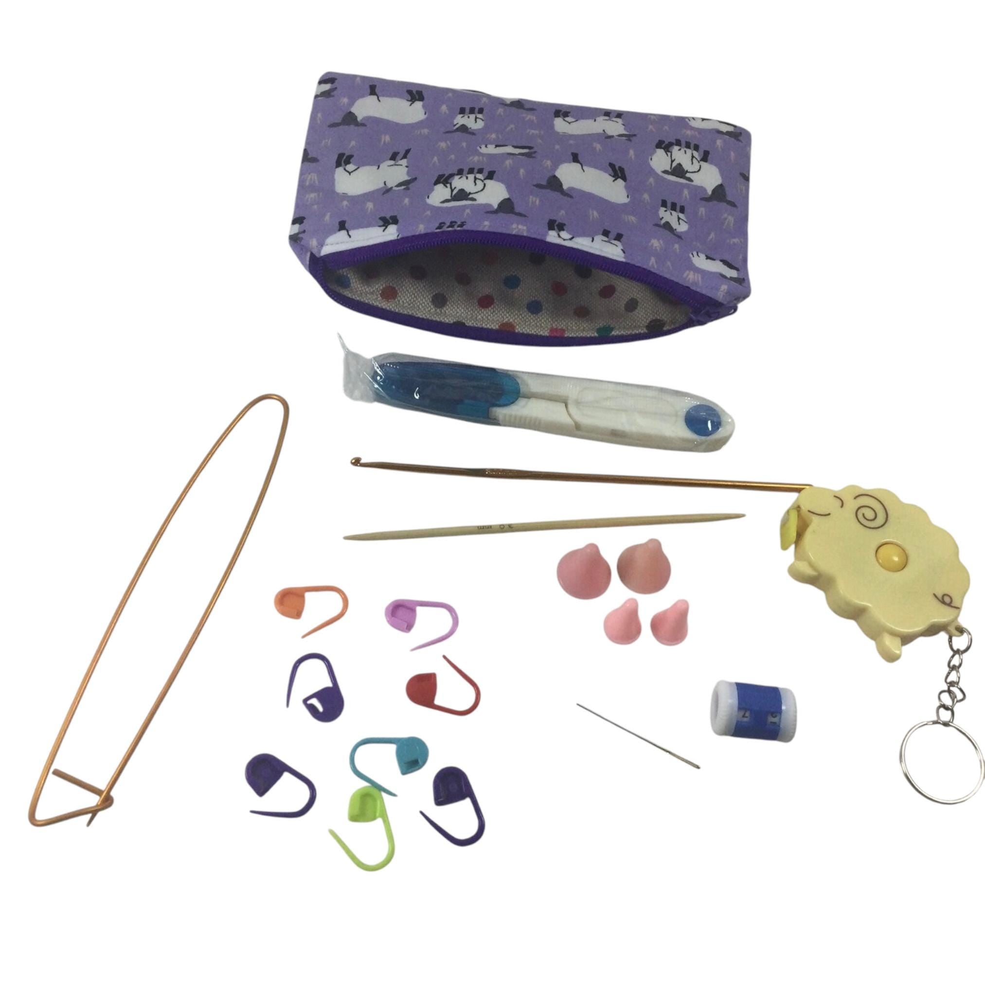 Sheep Fabric Notions Kit: Knitting Crochet Travel Case