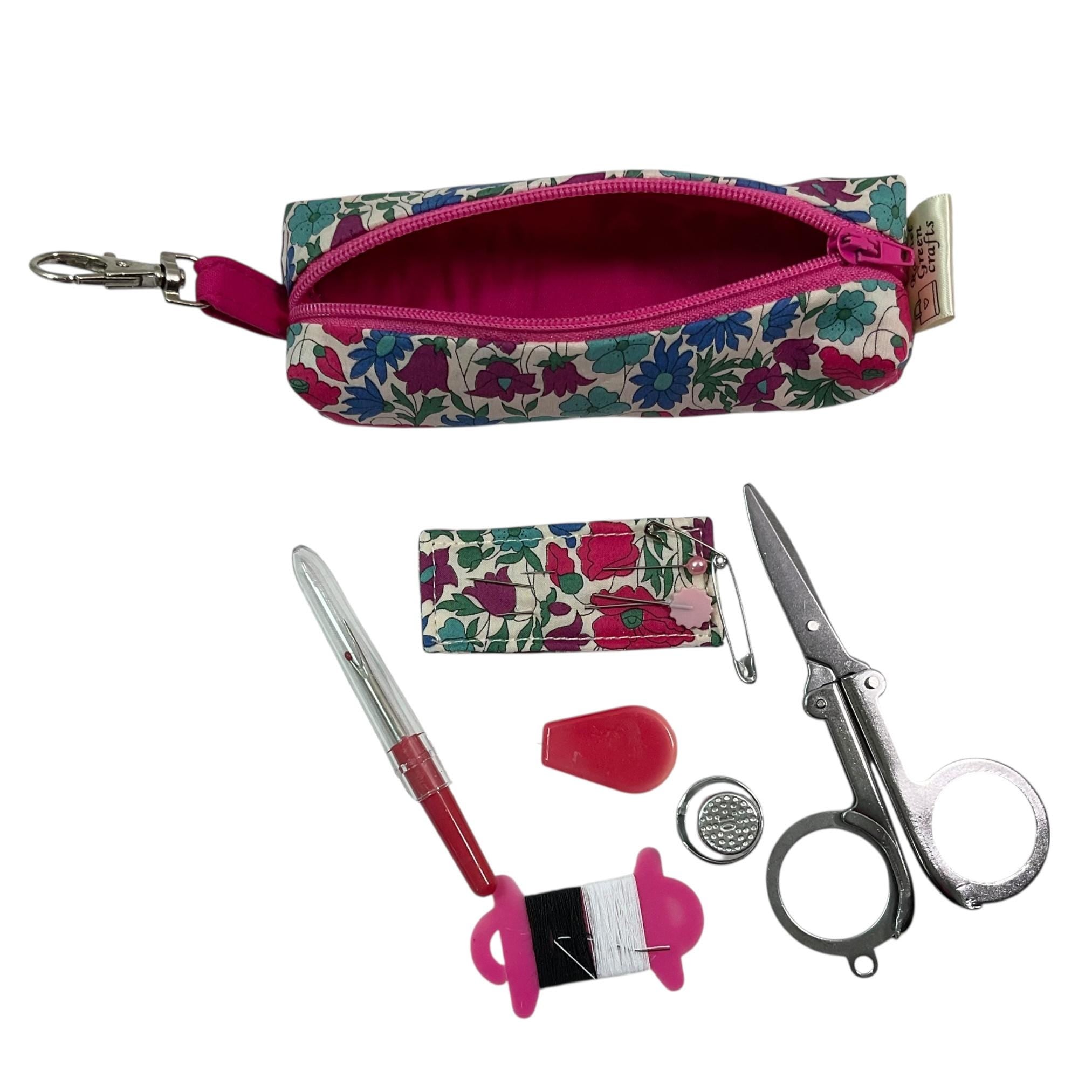 Liberty fabric Mini sewing kit, travel mending case, floral needle case, keychain sewing, sewing notions, stocking filler, ladies gift