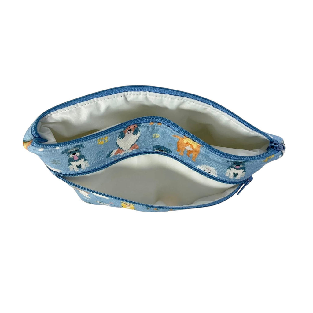 Cosmetics bag with corgi, chihuahua, bulldog, retriever and daschund,  dog breeds print,  2 pockets, water resistant makeup pouch,