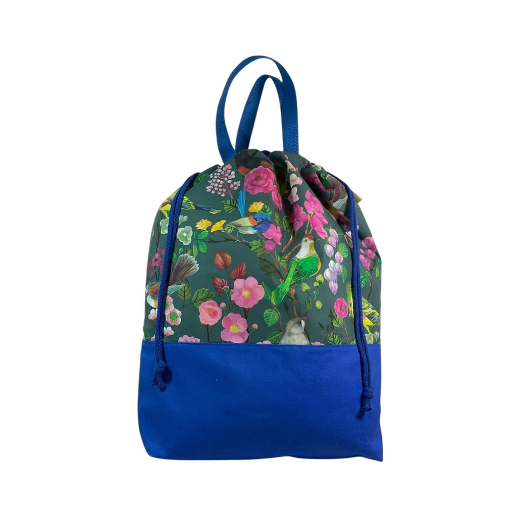XXL  drawstring knitting bag with birds print supersized multi pockets project bag with handles, bird lover gift