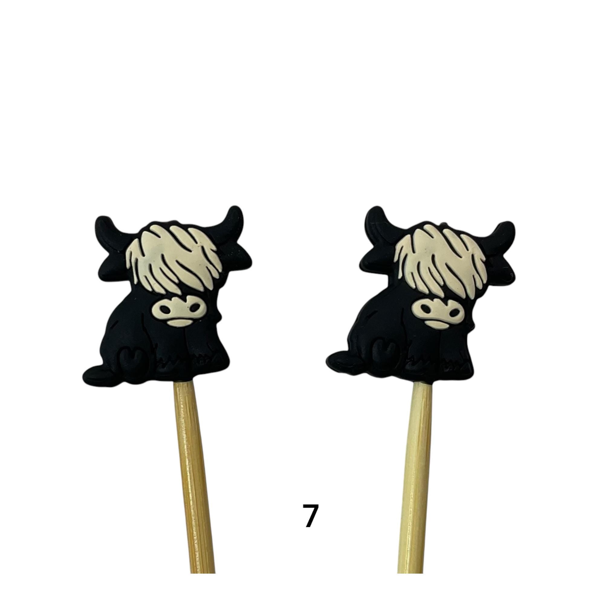 Highland Cow stitch stopper, knitting point protector, Silicone needle end