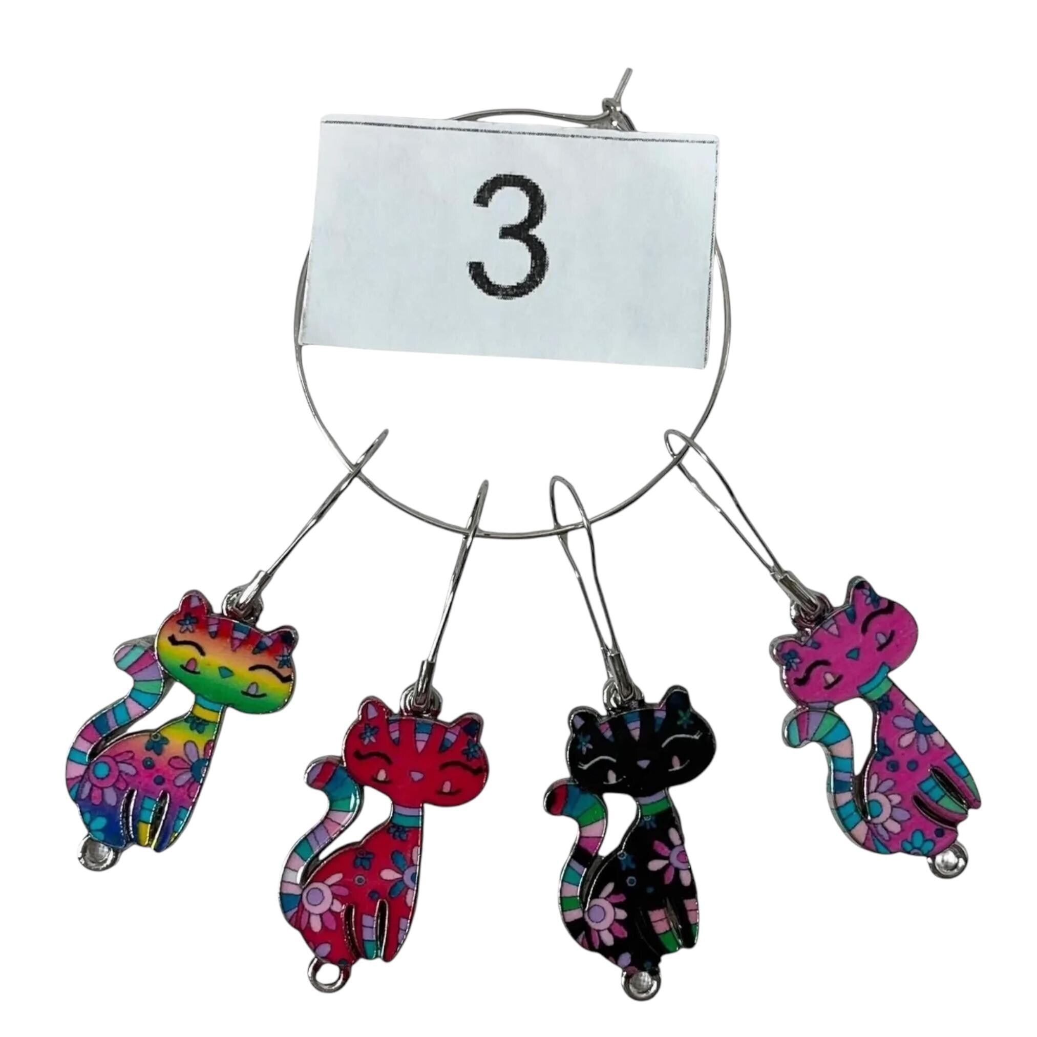 Cat Stitch markers for knitting and crochet, enamelled colourful progress charms, crochet lace markers, knitters gift , place keeper