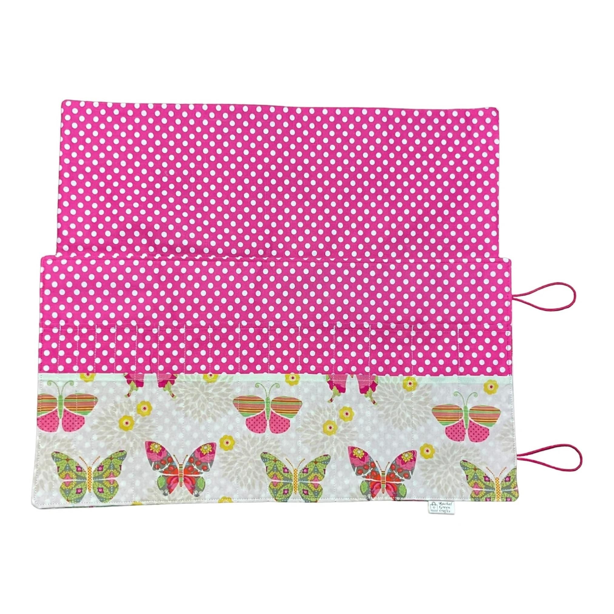 Double pointed knitting needle case with butterflies,  DPN or crochet hook case, sock knitters gift,