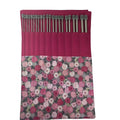 Full set of metal knitting needles in a case with pink floral rose print, straight needles in roll up pouch, gift for knitters