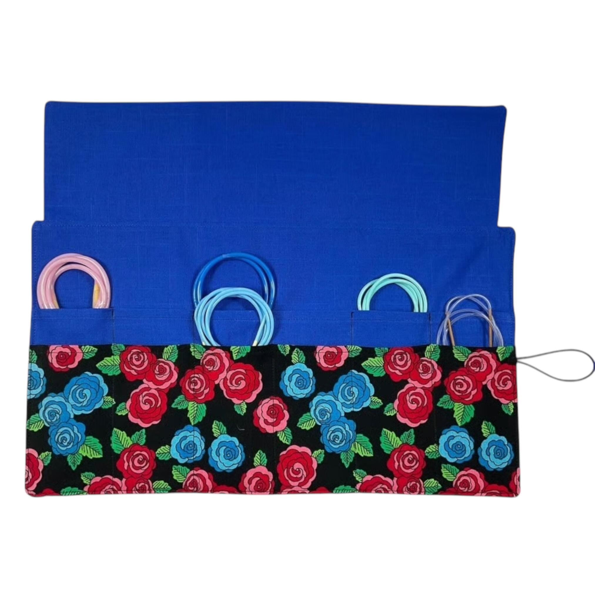 Circular needle case, floral  needle case, fixed circular case, sock needles case, knitting needle roll, knitters gift, needle holder,