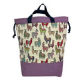 Extra Large canvas drawstring knitting bag with llamas print, multi pockets project bag with handles