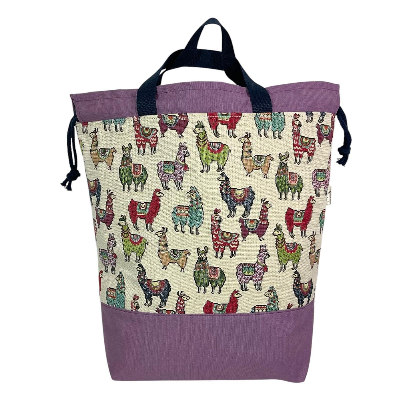 Extra Large canvas drawstring knitting bag with llamas print