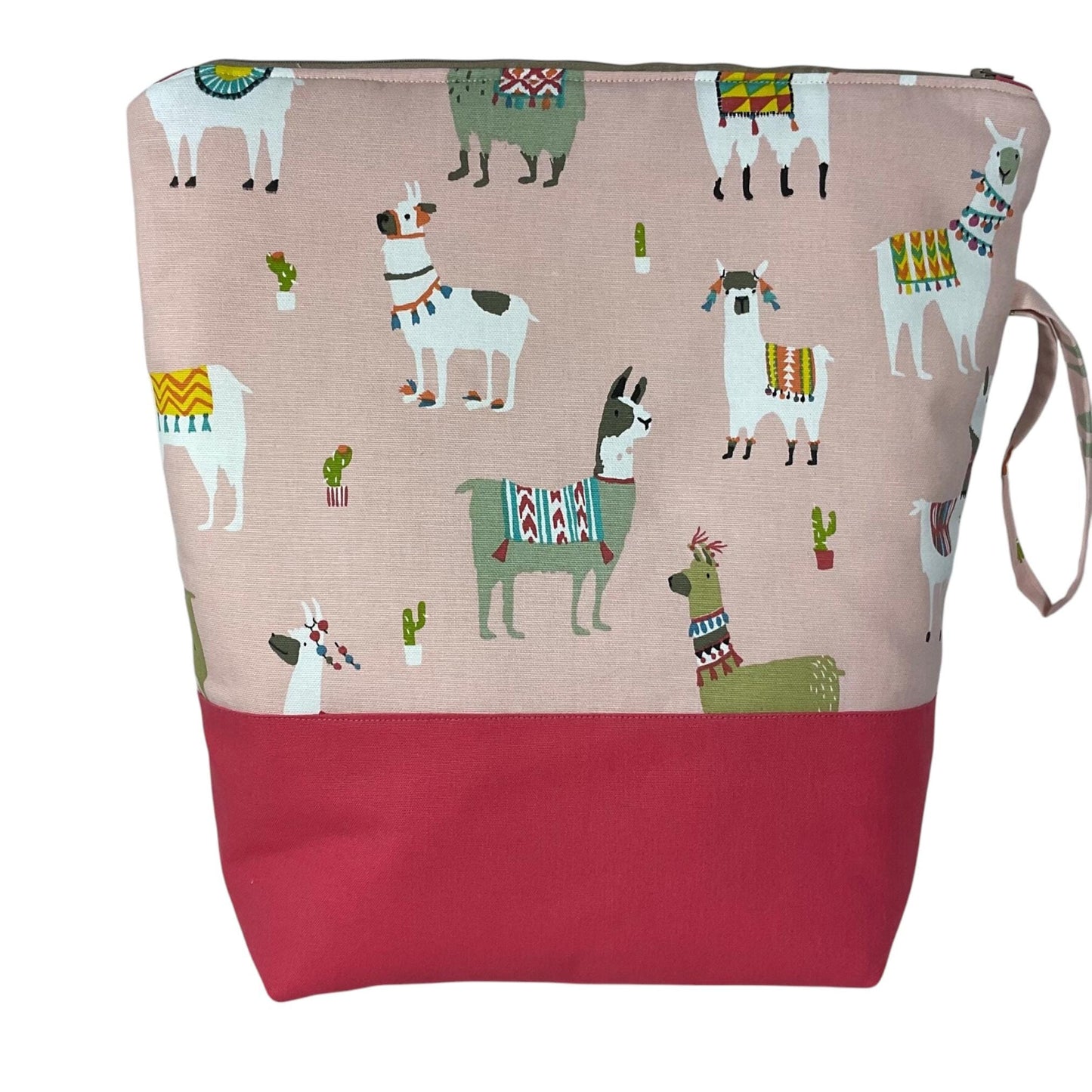 Extra Large knitting zipped pouch bag with llamas