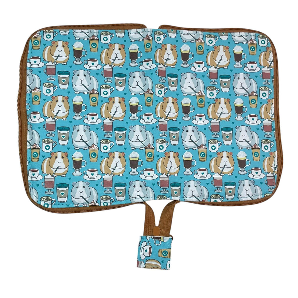 Interchangeable knitting needle case with guinea pigs and coffee , pet lover knitters gift, knit pro organiser pouch, hiya hiya wallet,