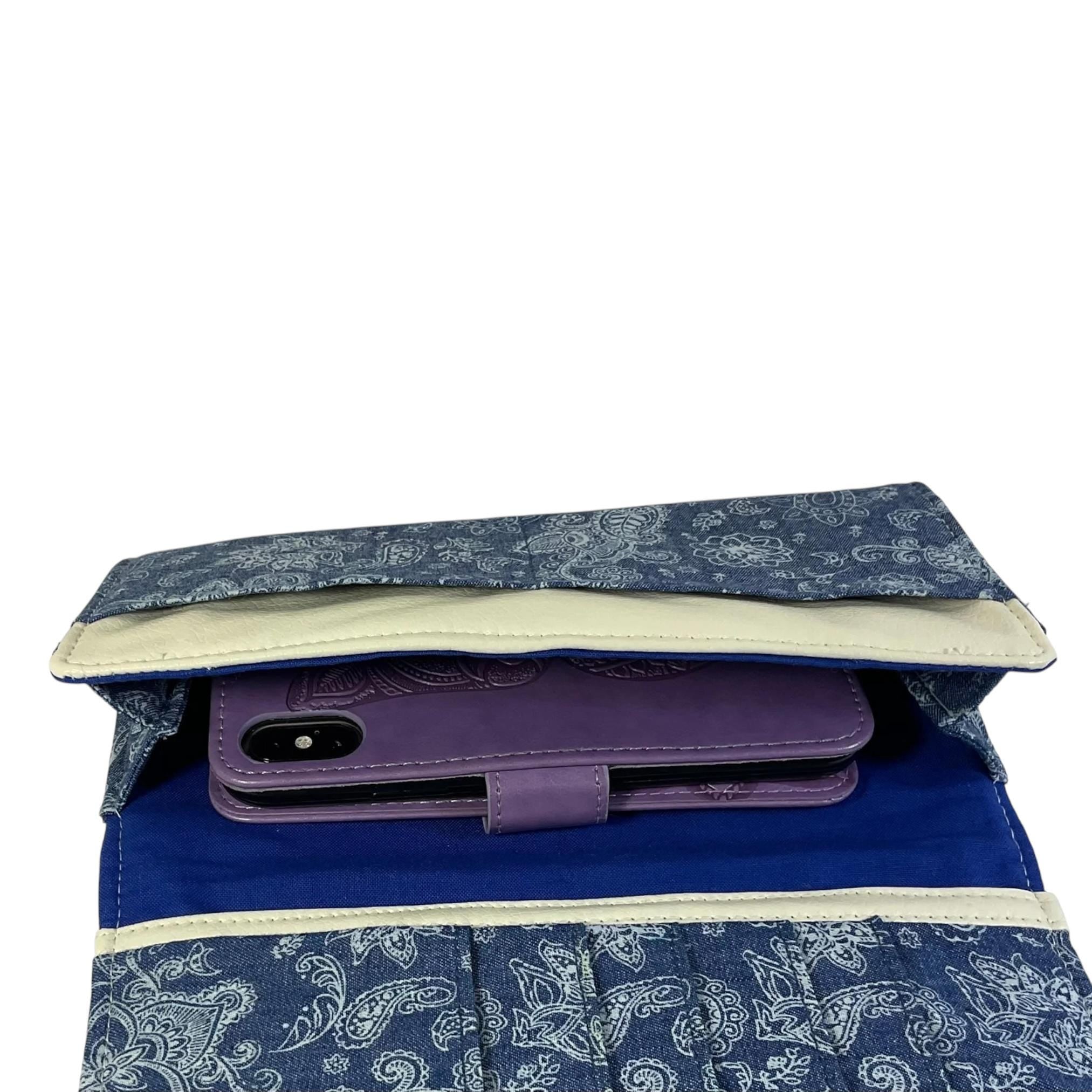Clutch bag wristlet wallet for phone and cards/ cash, small phone bag in faux leather and floral fabric, evening clubbing purse, ladies gift