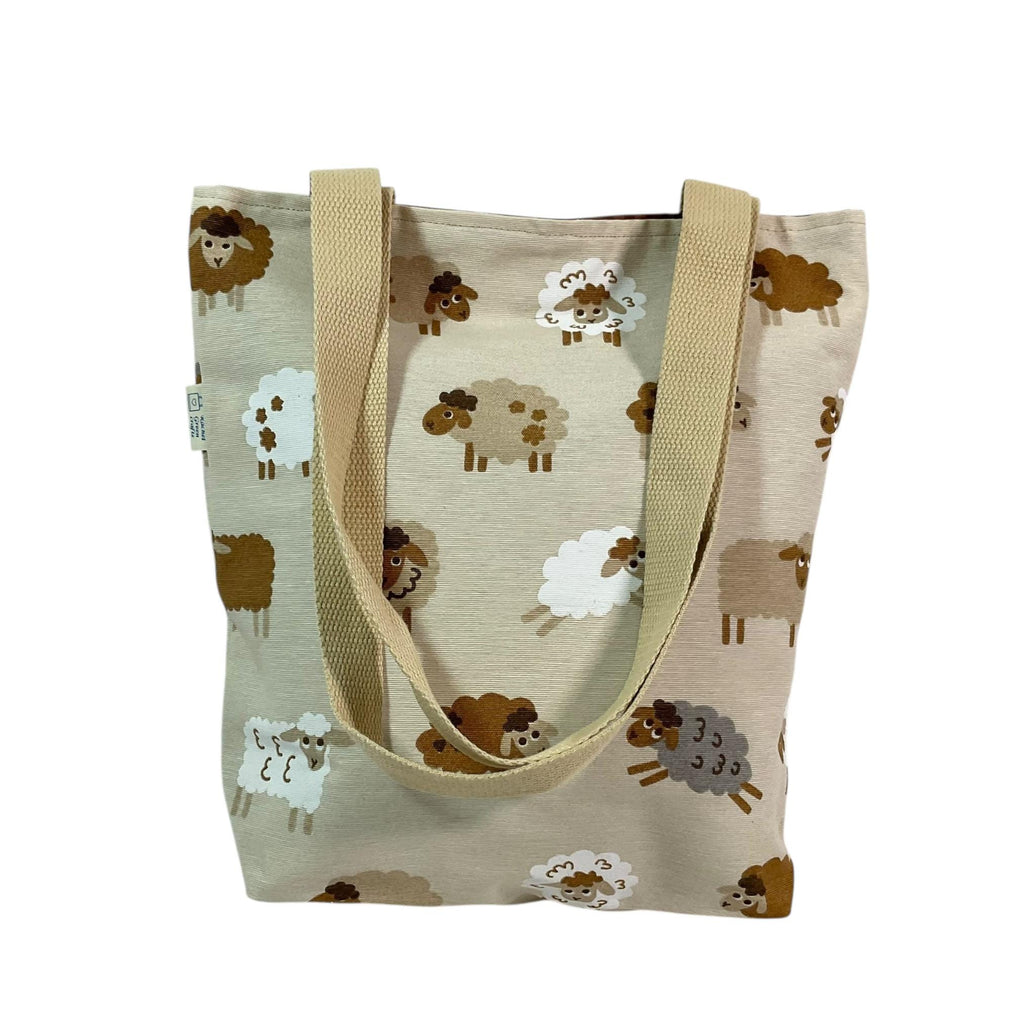 small sheep canvas tote bag, mini lined canvas shopping bag, knitters project gift