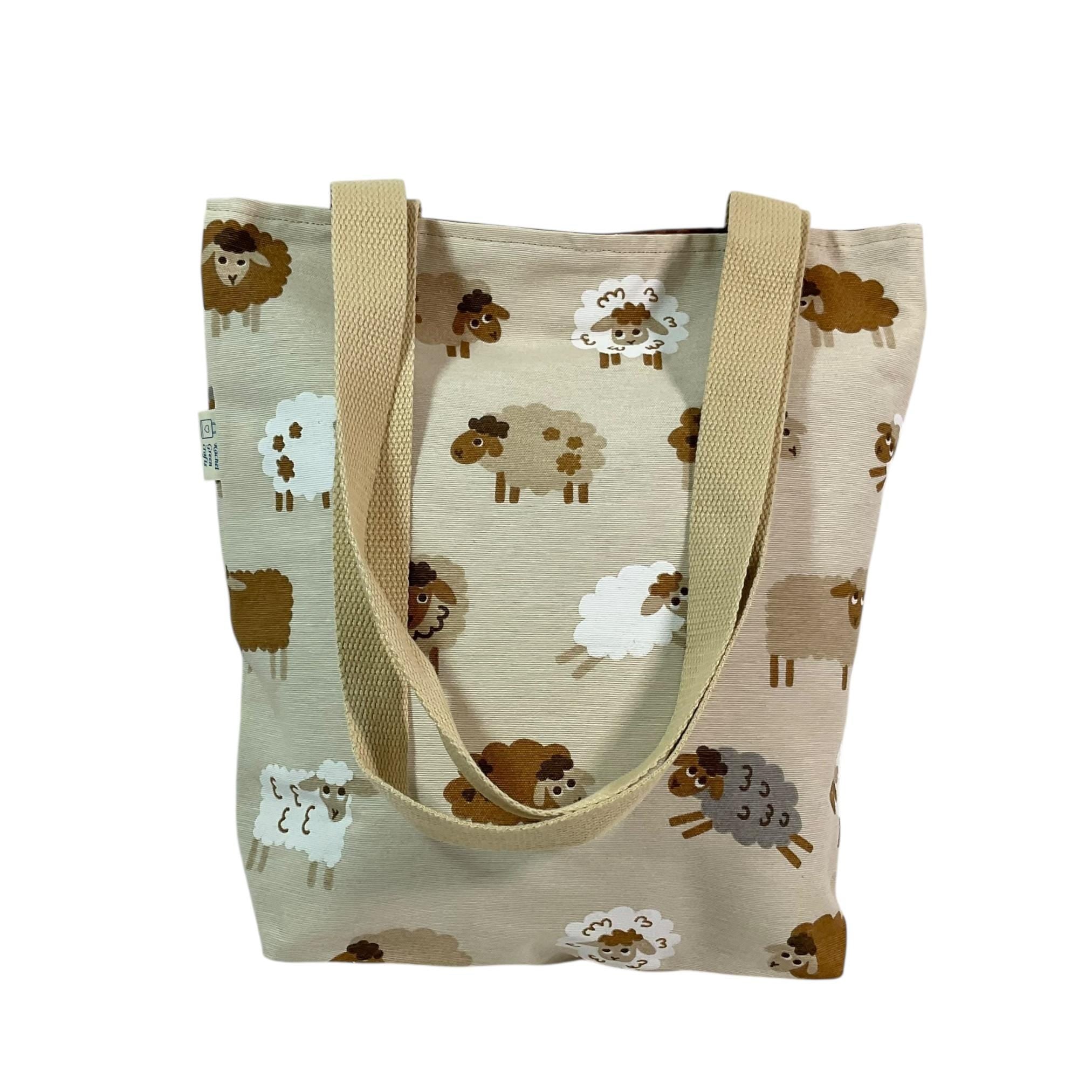 small sheep canvas tote bag, mini lined canvas shopping bag, knitters project gift