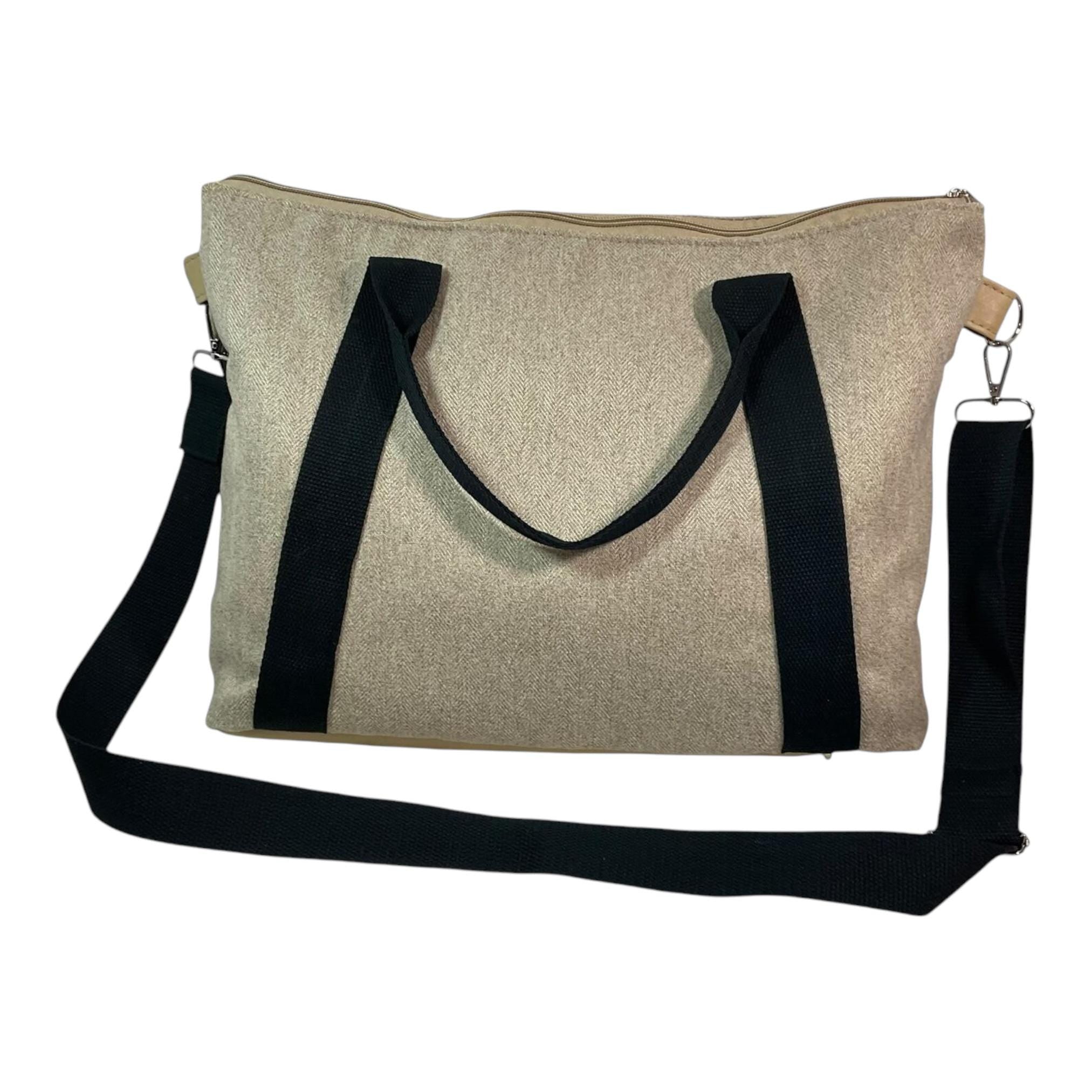 Knitting and crochet tote bag with zip top, large bee organiser crossbody bag
