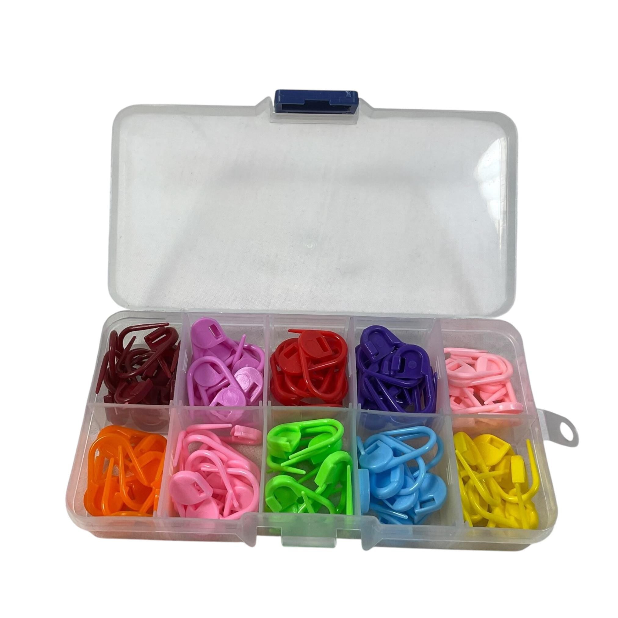 100 pcs multicoloured  plastic locking stitch markers in a box, crochet Stitch holder