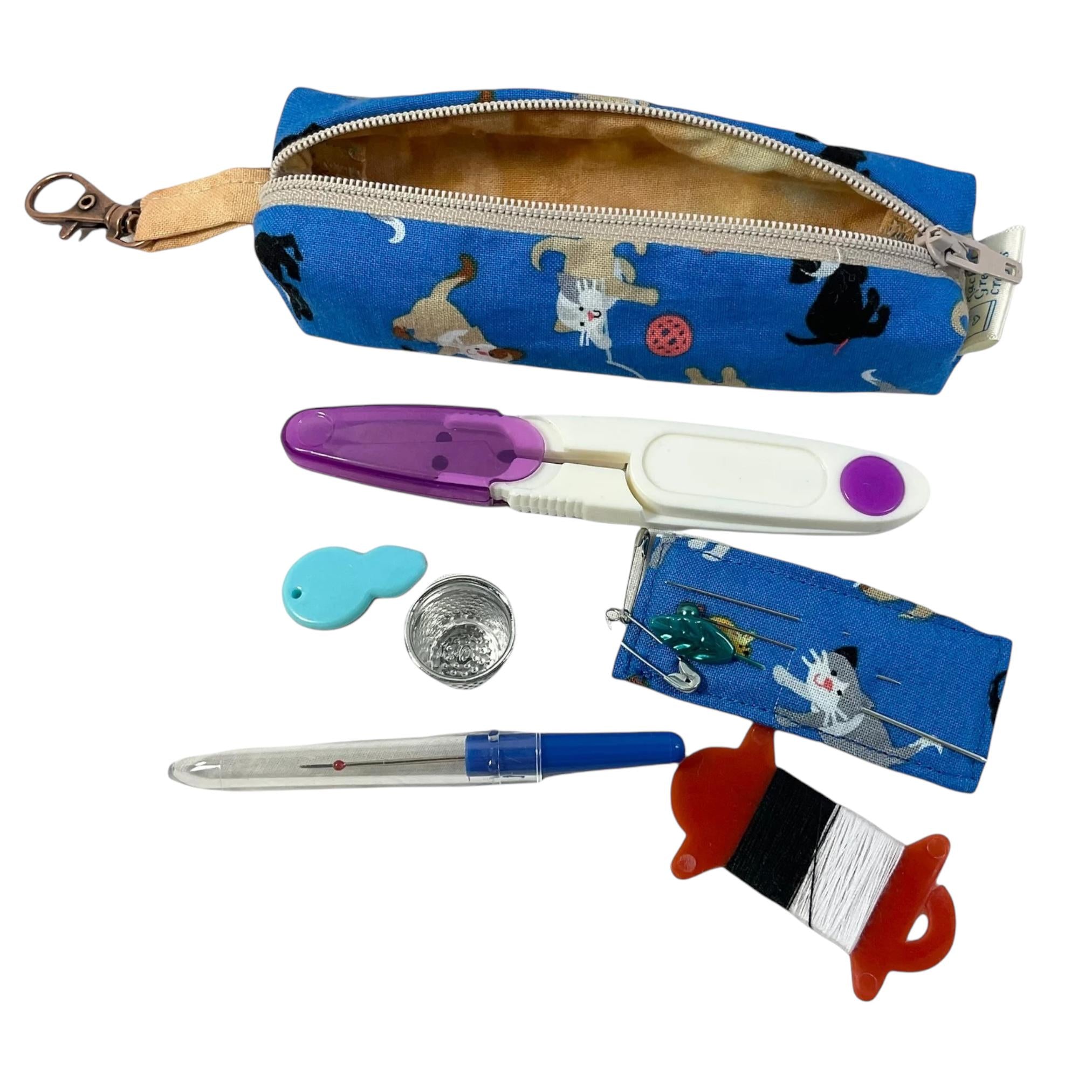 Mini sewing kit with lanyard clip,travel mending case, keyring needle case, keychain sewing notions, stocking filler, christmas gift