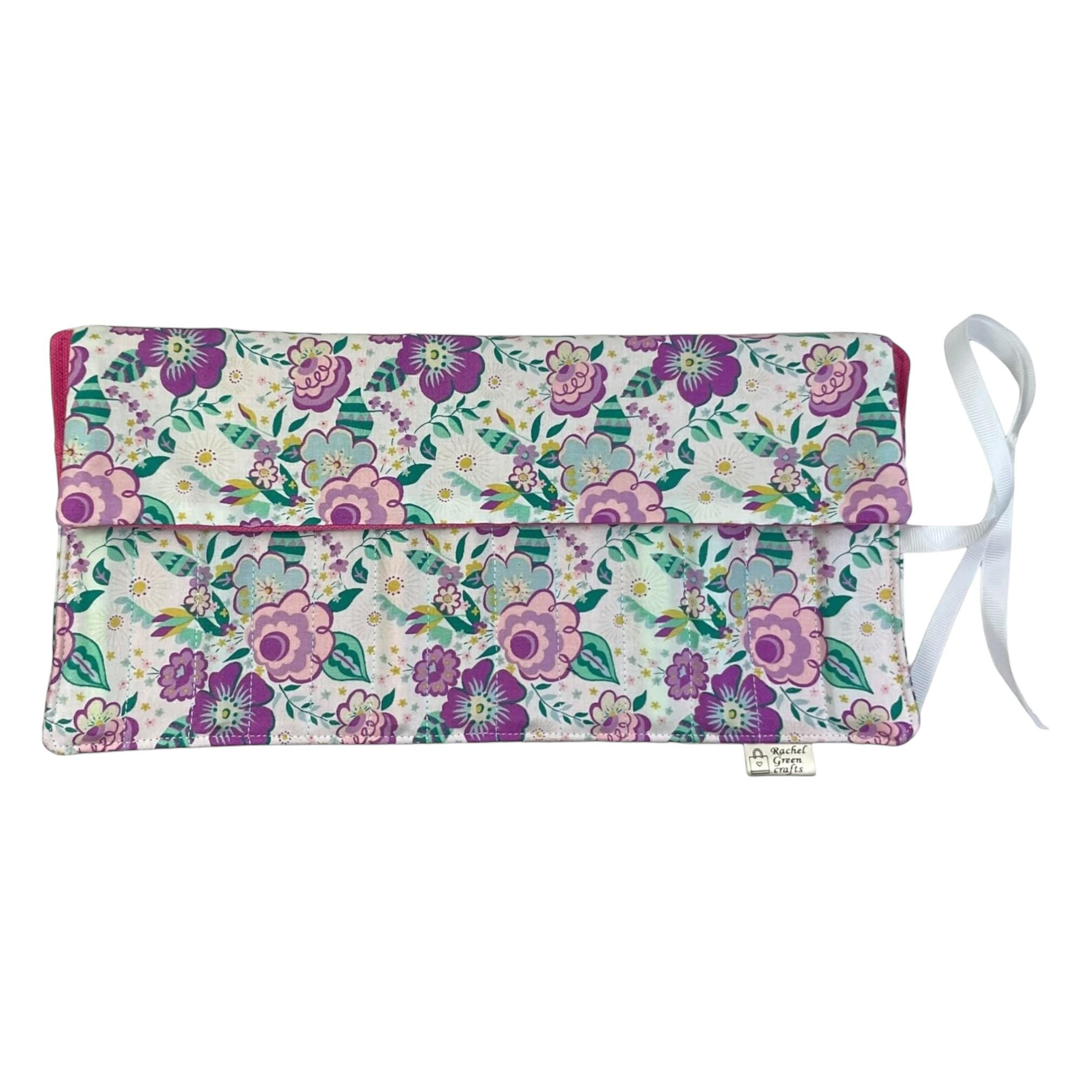 Crochet hook case in Liberty floral fabric, Ergonomic hook organiser, roll up case, knitters gift, ladies Crochet gift, crochet storage