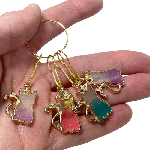 Cat Stitch markers for knitting and crochet , progress cat charms, lace markers, charm stitch marker, gold plated place keeper