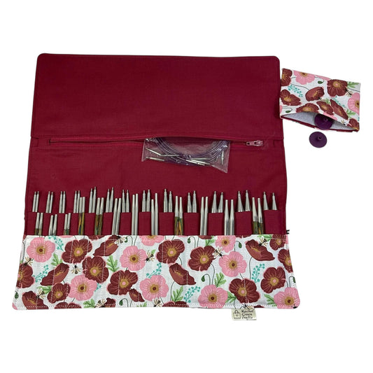 Interchangeable knitting needle case with bees and flowers