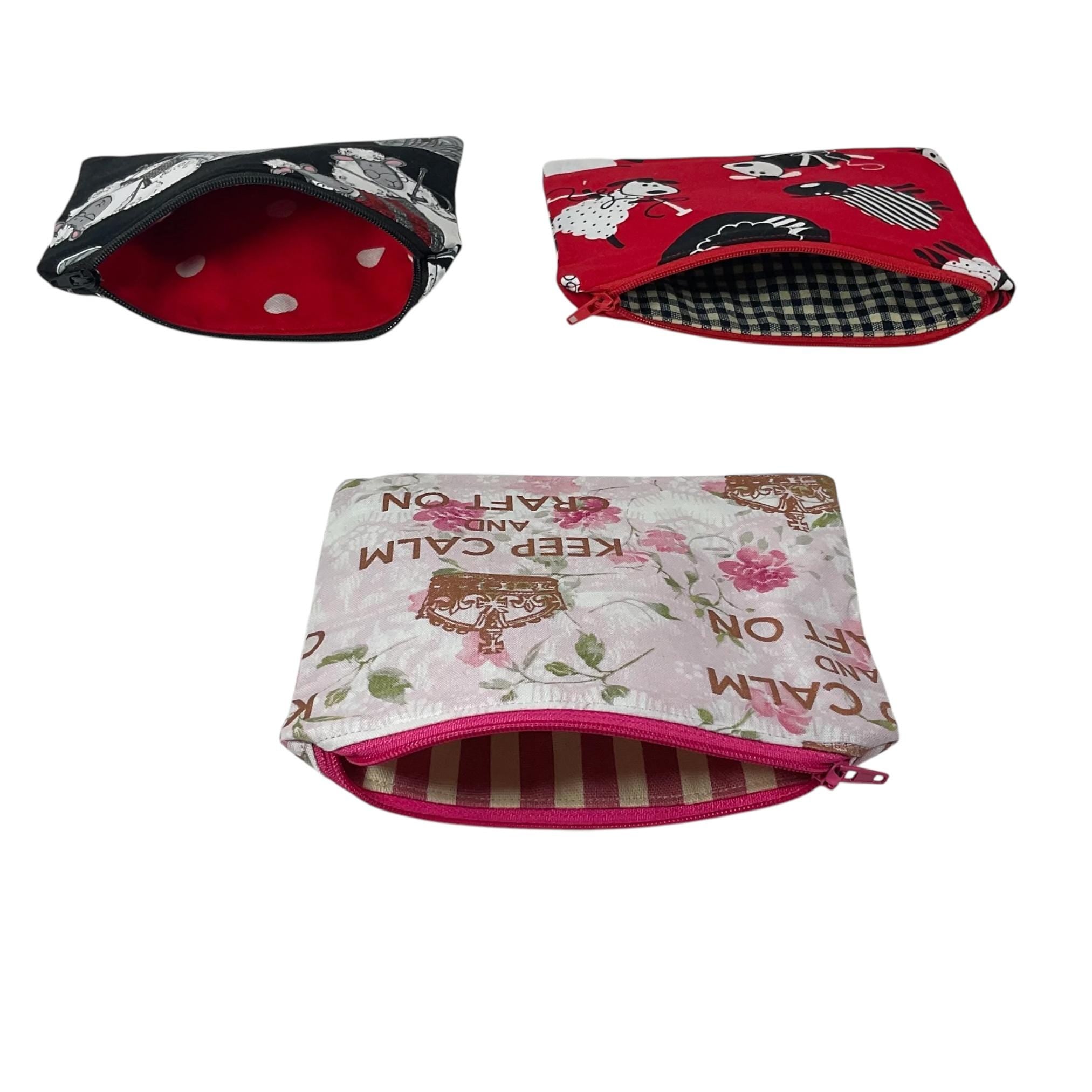 Fabric Zip Pouch: Sheep, Cat, Dog Print - Crafting Notions Case