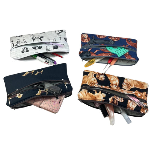 2 pocket zip pouch with various dogs breeds, double pocket case for glasses and phone holder, crafting dog lover gift, water resistant