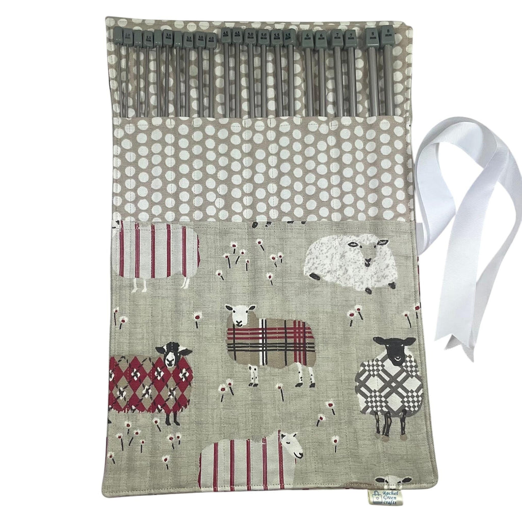 Tartan Sheep Knitting Needle Set: Straight Needles in Roll-Up Case