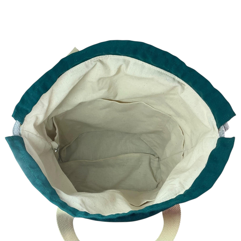 Extra Large canvas drawstring knitting bag with dog print, multi pockets project bag with handles, dog lover gift