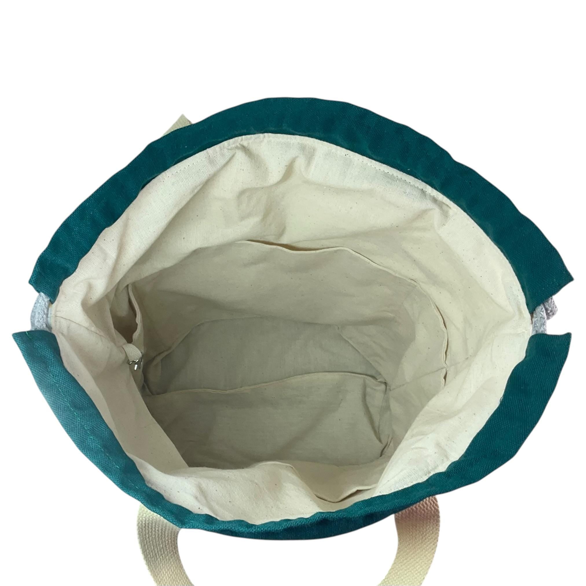 Extra Large canvas drawstring knitting bag with dog print, multi pockets project bag with handles, dog lover gift