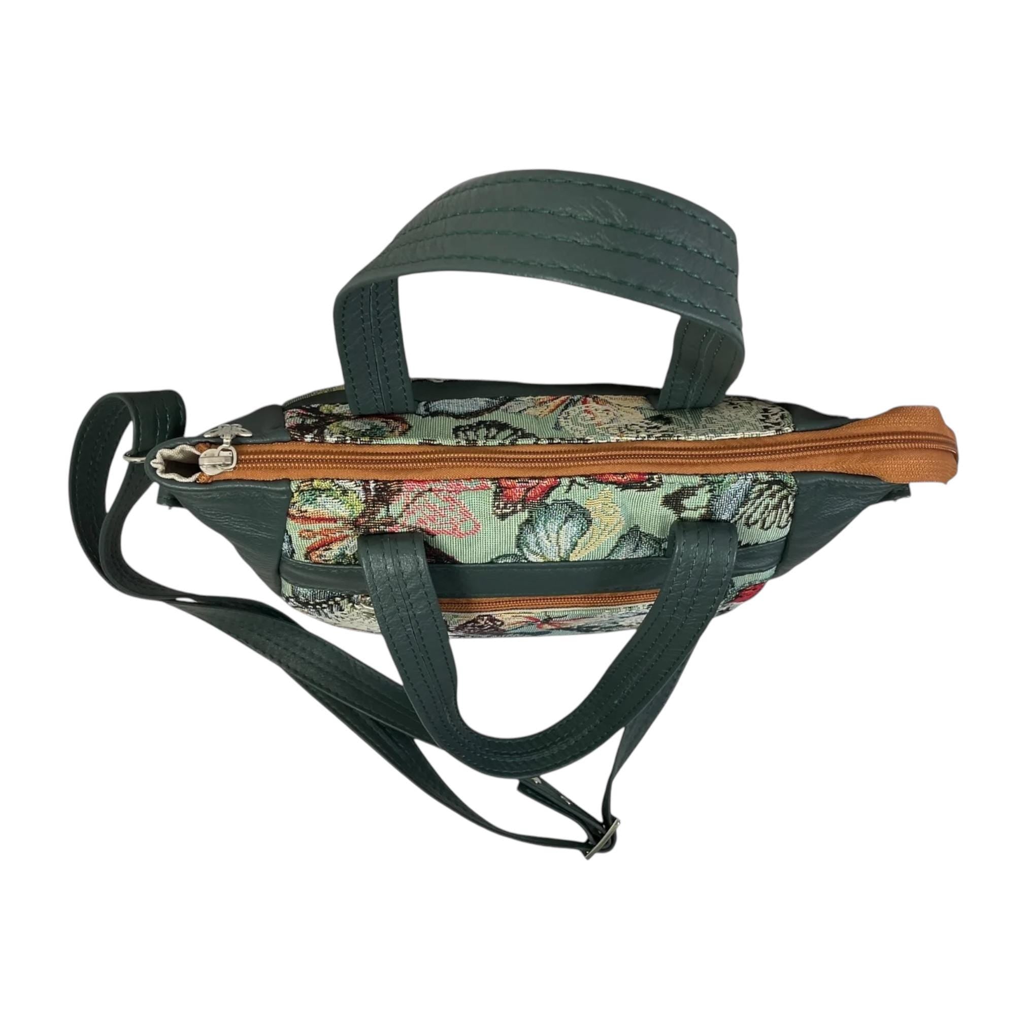 Crossbody Handbag in genuine Leather and butterfly print, unique one of a kind shoulder bag, zip pocket adjustable strap organiser